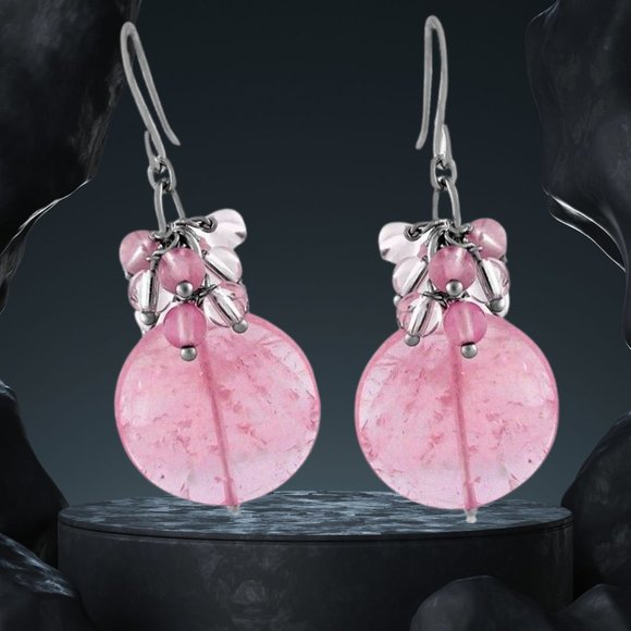 Pink Crystal Rose Quartz Sterling Silver Earrings Love Stone Healing Gemstone - Picture 3 of 8